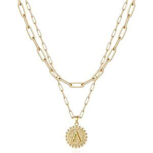 Gold Initial A Necklaces for Women, 14K Gold Trendy Women